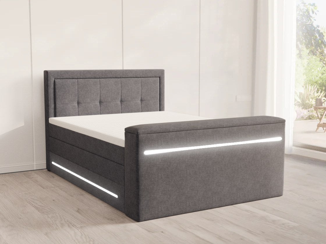 Ausstellungsbett 3 im Showroom Berlin: Boxspringbett Kopfteil Bijou mit TV-Lift Fußteil, Feiner Stoff Anthrazit, 160x200 cm